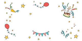 简约卡通生日蛋糕气球彩带装饰星星展板背景